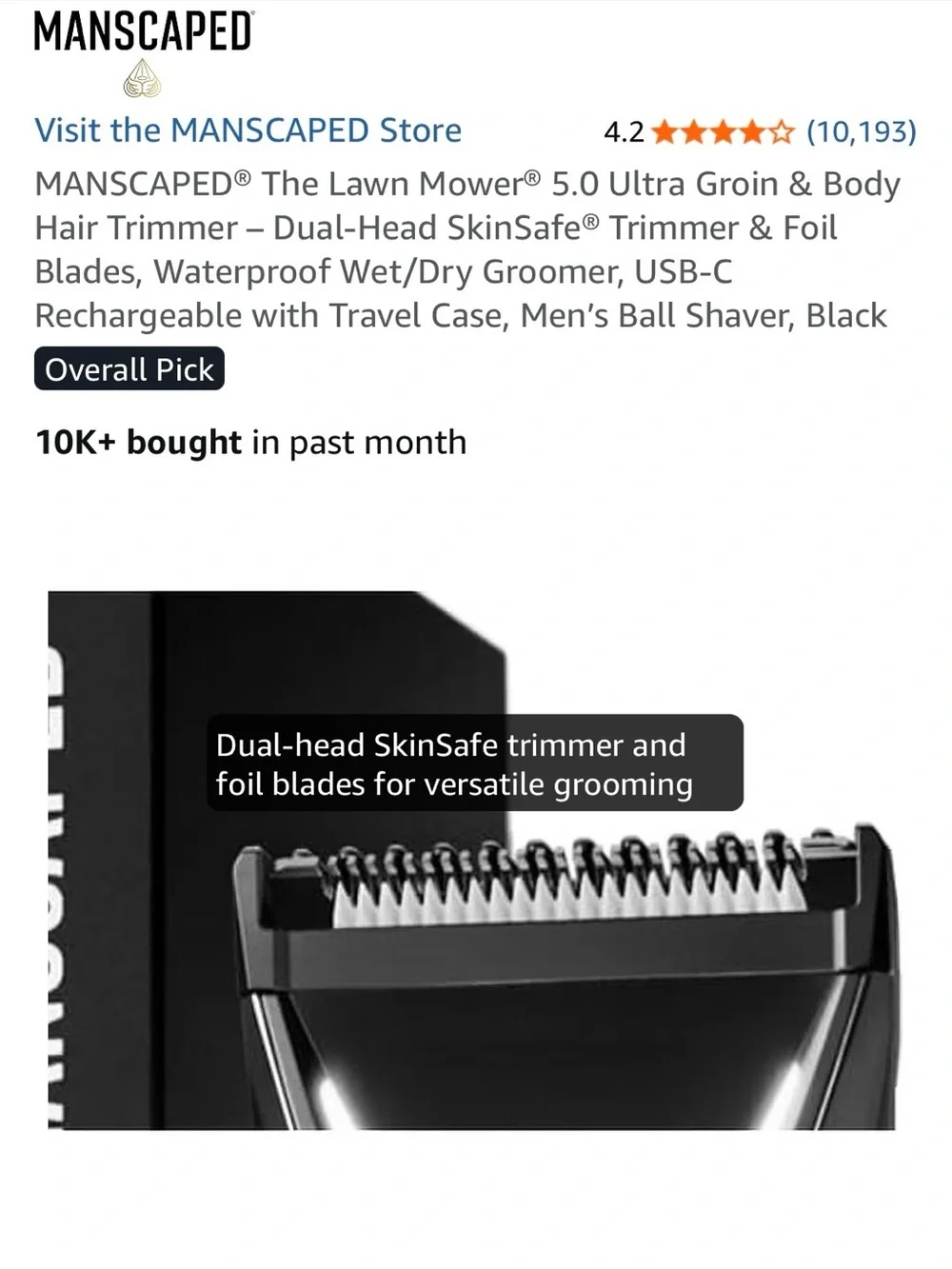 Manscaped The Lawn Mower 5.0 Ultra Men’s Grooming Trimmer – Black